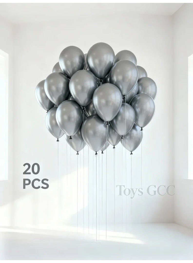 Toys GCC Matte Silver Latex Balloons 20 PCS | Thick Thickened 12 Inch Party Balloons | Premium Wedding, Birthday, Baby Shower & Engagement Decor | DIY Balloon Arch, Backdrop, Table & Event Decoration Set - Image 5